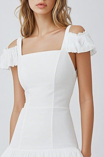 Square Neck A Line Little White Dress